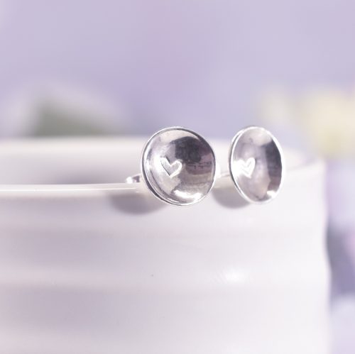 Handmade Sterling Silver Quirky Heart Stud Earrings
