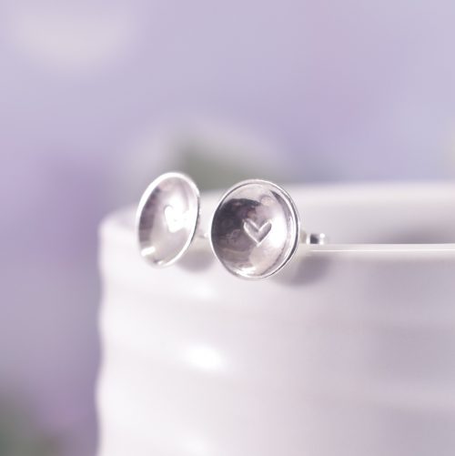 Handmade Sterling Silver Quirky Heart Stud Earrings