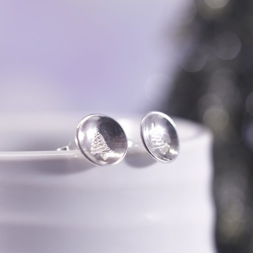 Handmade Sterling Silver Christmas Tree Stud Earrings