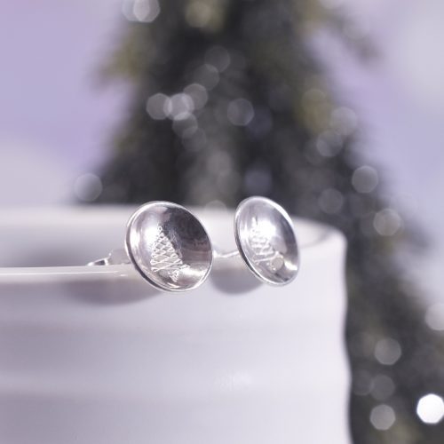 Handmade Sterling Silver Christmas Tree Stud Earrings