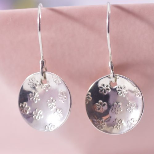 Handmade Sterling Silver Daisy Disc Drop Earrings