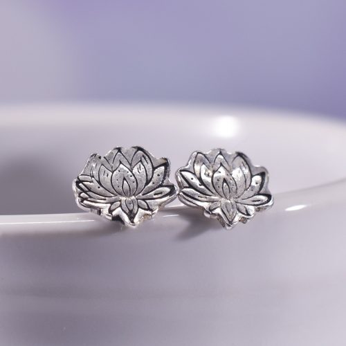 Handmade Sterling Silver Lotus Flower Stud Earrings