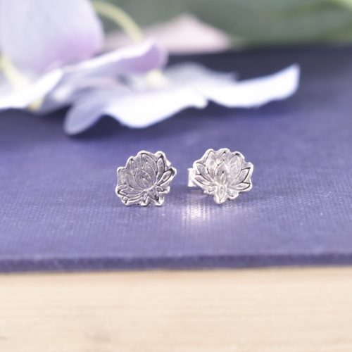 Handmade Sterling Silver Lotus Flower Stud Earrings
