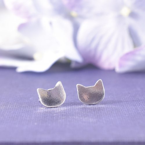 Handmade Sterling Silver Cat Face Stud Earrings