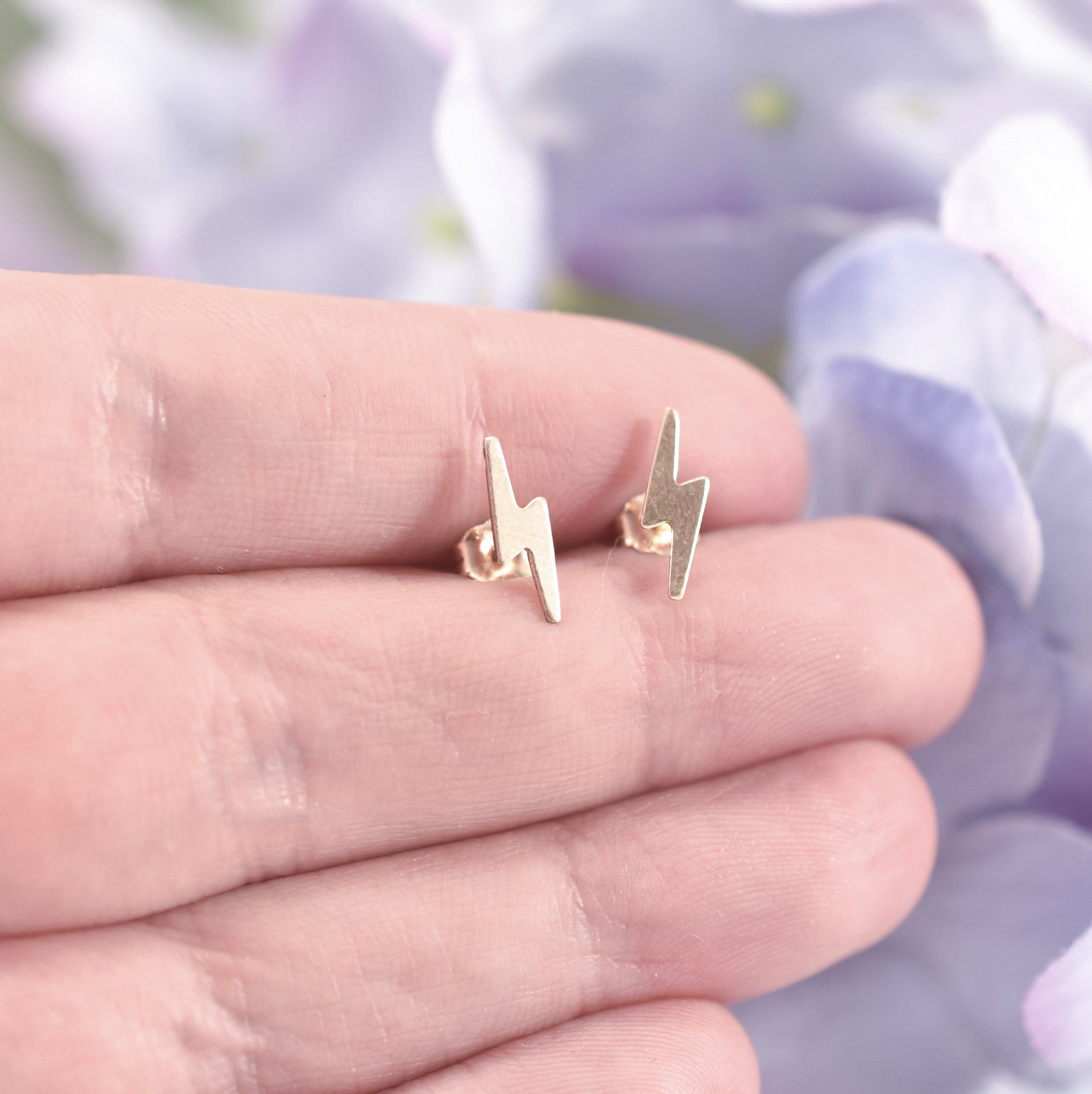 Gold Filled Lightning Bolt Stud Earrings - Image 7