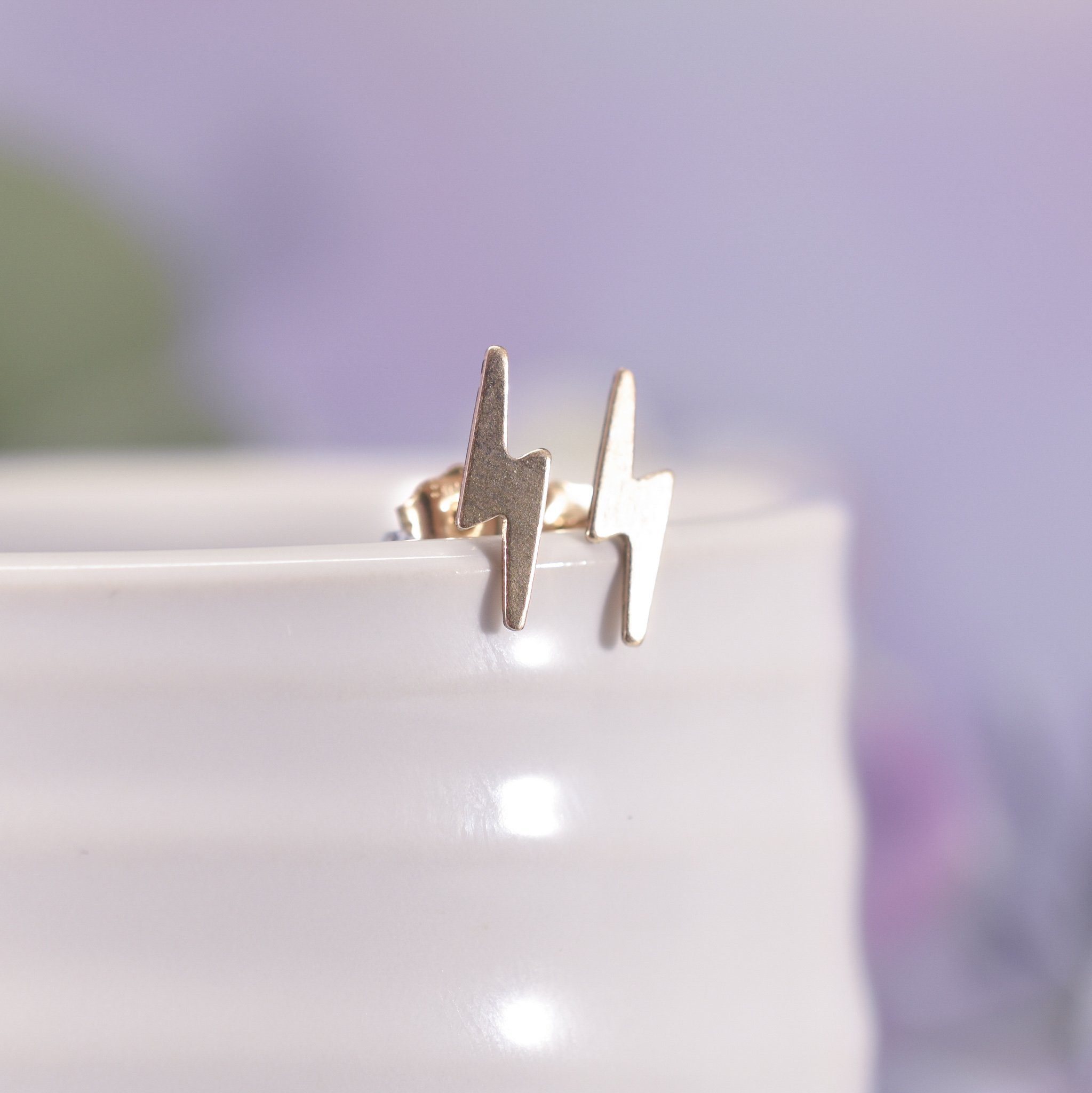 Gold Filled Lightning Bolt Stud Earrings