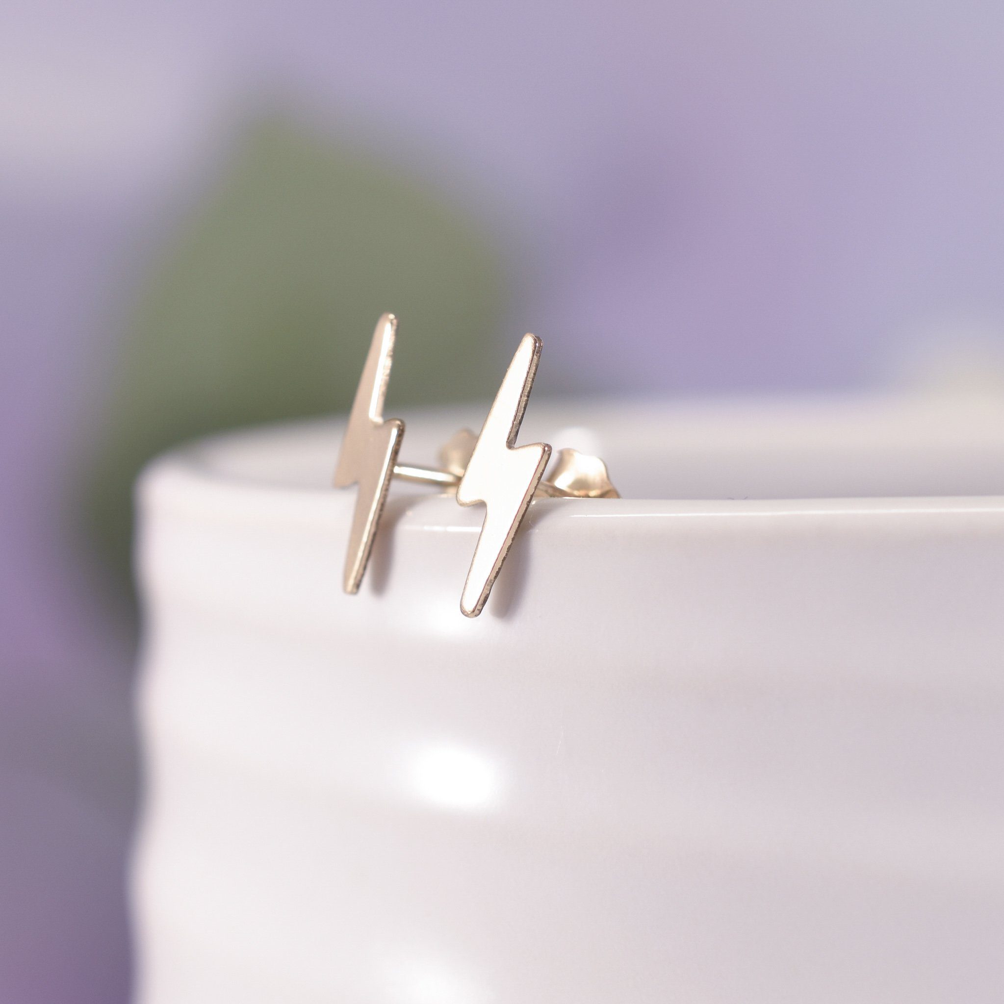Gold Filled Lightning Bolt Stud Earrings