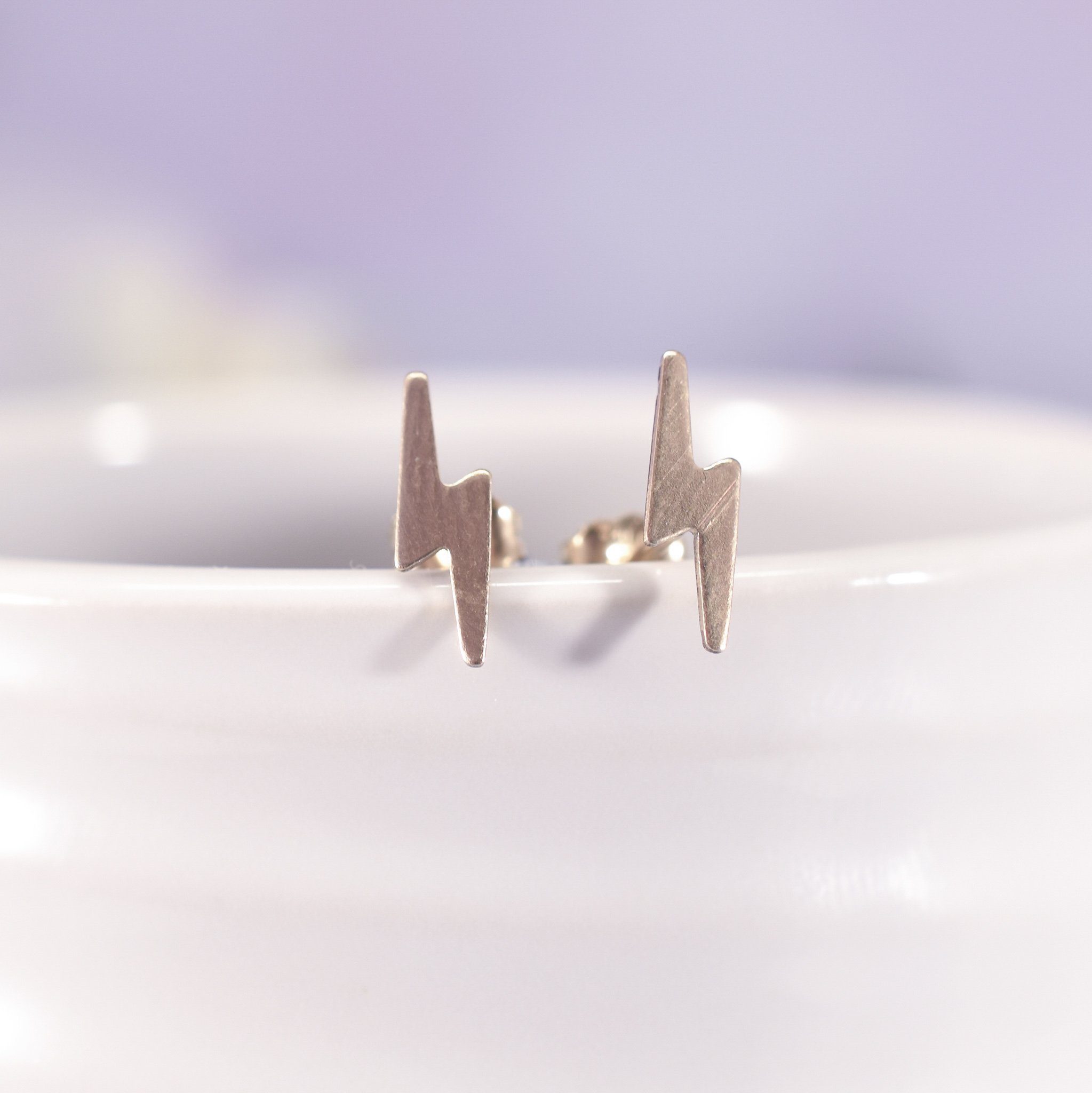 Gold Filled Lightning Bolt Stud Earrings - Image 2