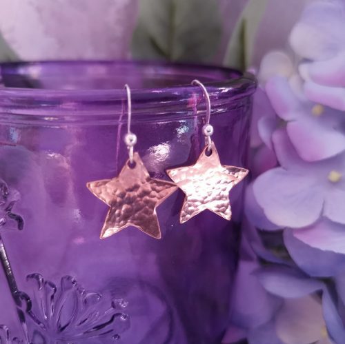 Handmade Hammered Copper Star Drop Earrings