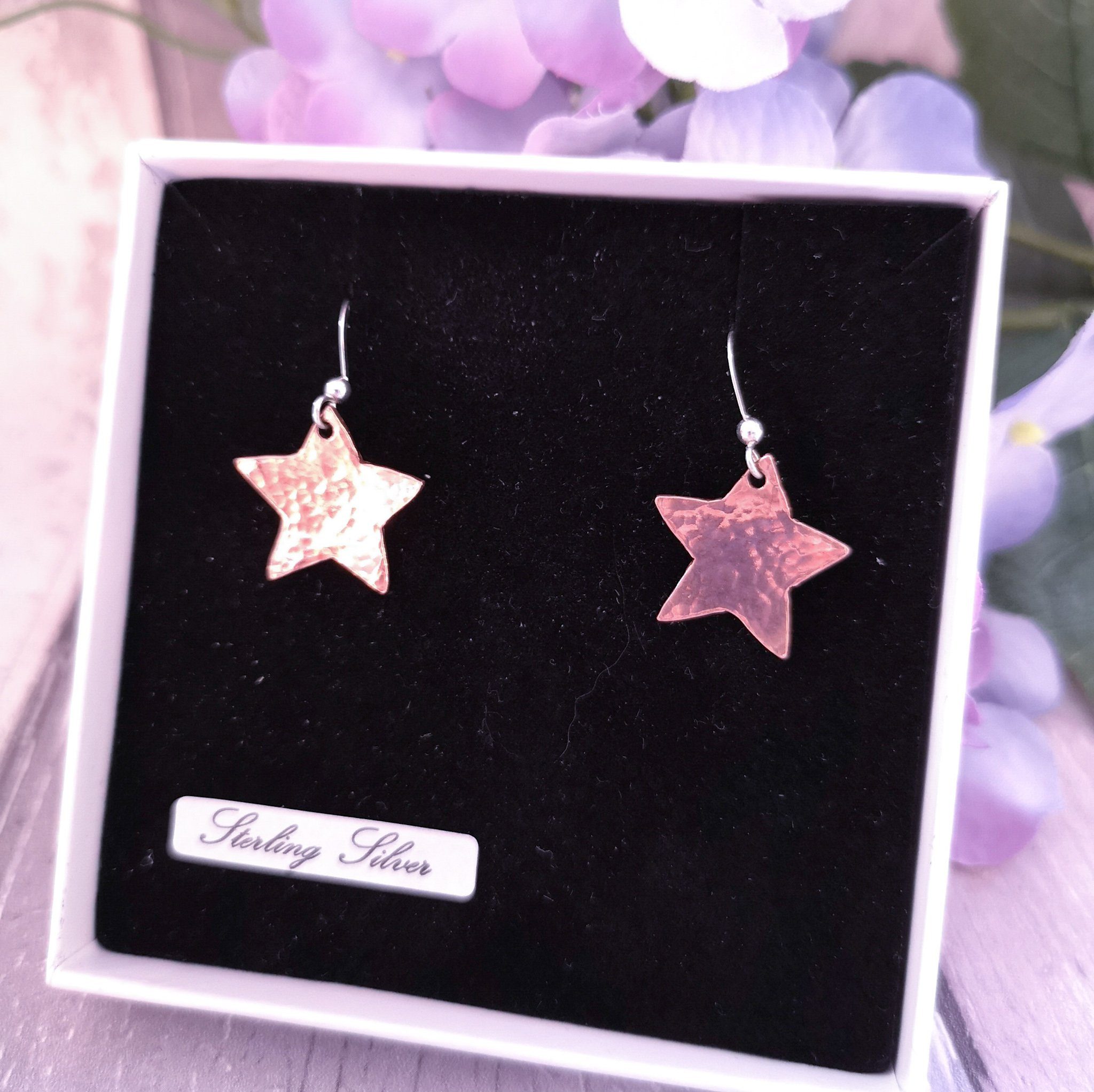 Handmade Hammered Copper Star Drop Earrings - Image 4