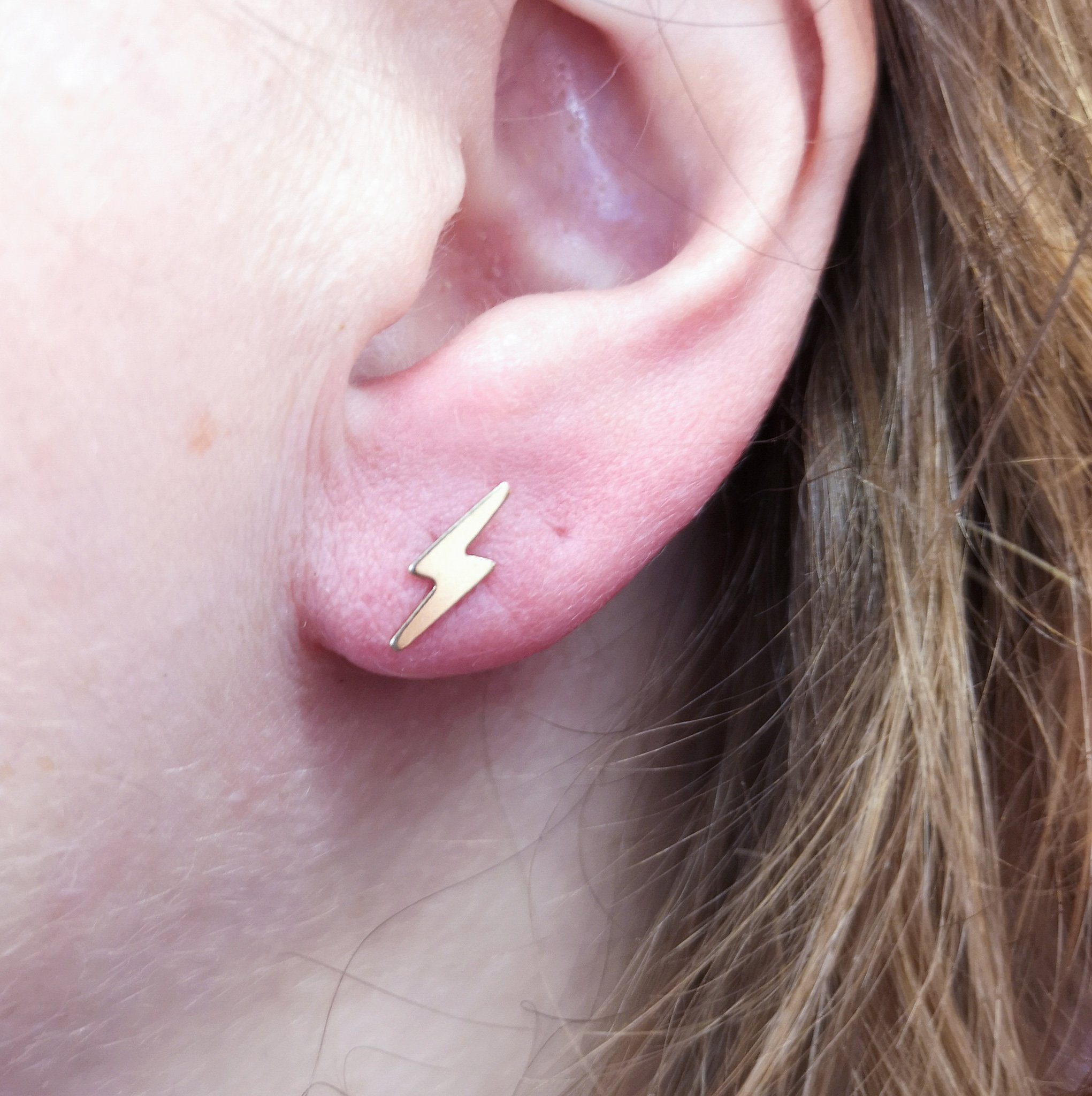 Gold Filled Lightning Bolt Stud Earrings - Image 9