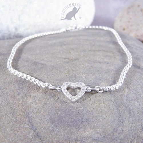 Handmade Sterling Silver Cubic Zirconia Heart Bracelet