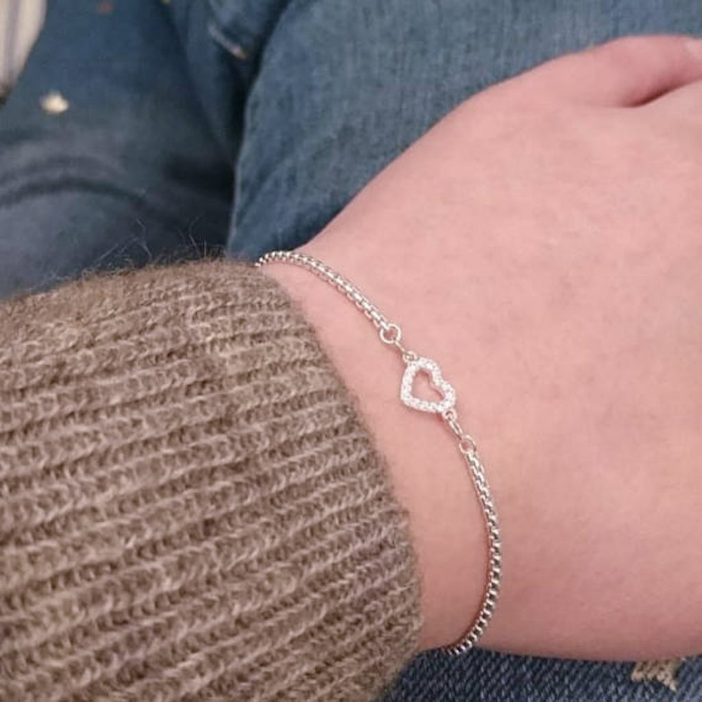 Bevilles 20cm Cubic Zirconia Halo Heart Shape Bracelet in Sterling Silver