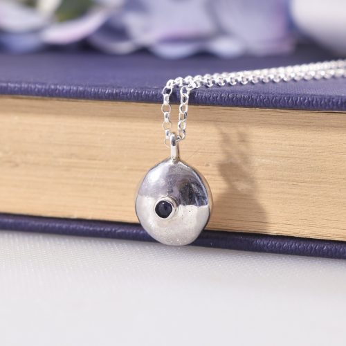 Handmade Recycled Sterling Silver Iolite Pebble Necklace