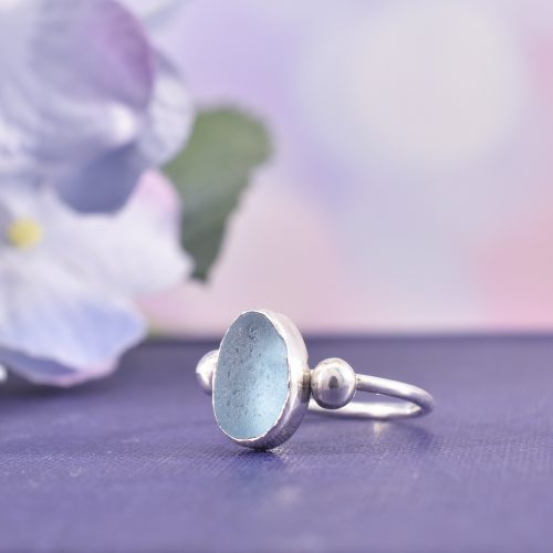 Handmade Sterling Silver Rock Pool Sea Glass Ring | Size O