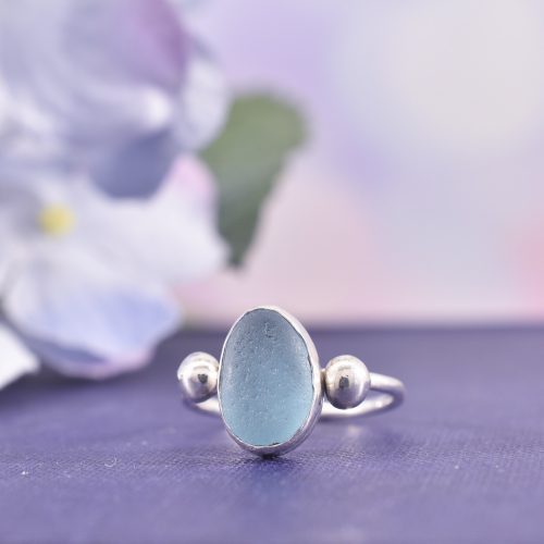 Handmade Sterling Silver Rock Pool Sea Glass Ring | Size O