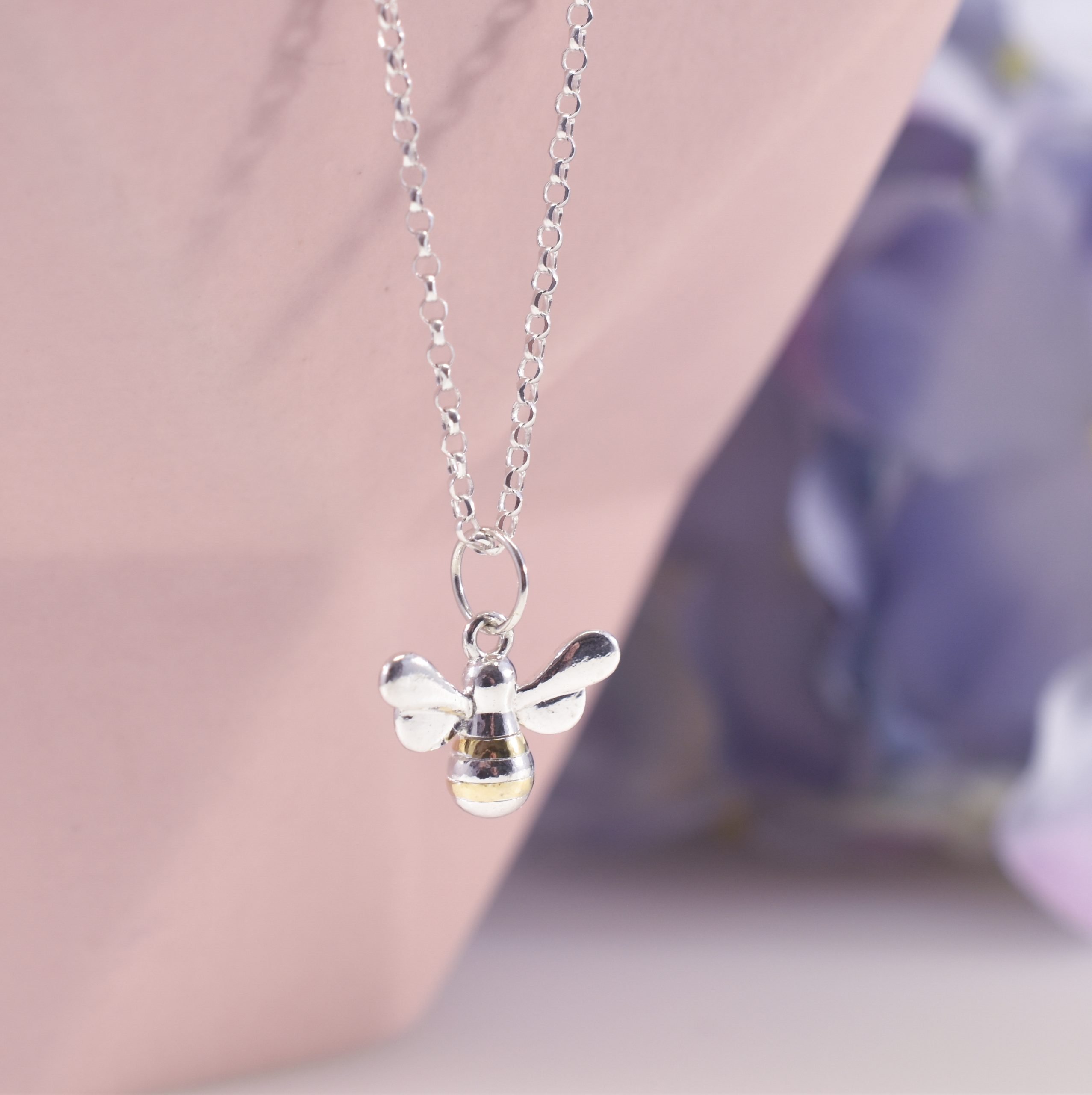 Handmade Sterling Silver & Gold Bumble Bee Necklace - Image 2