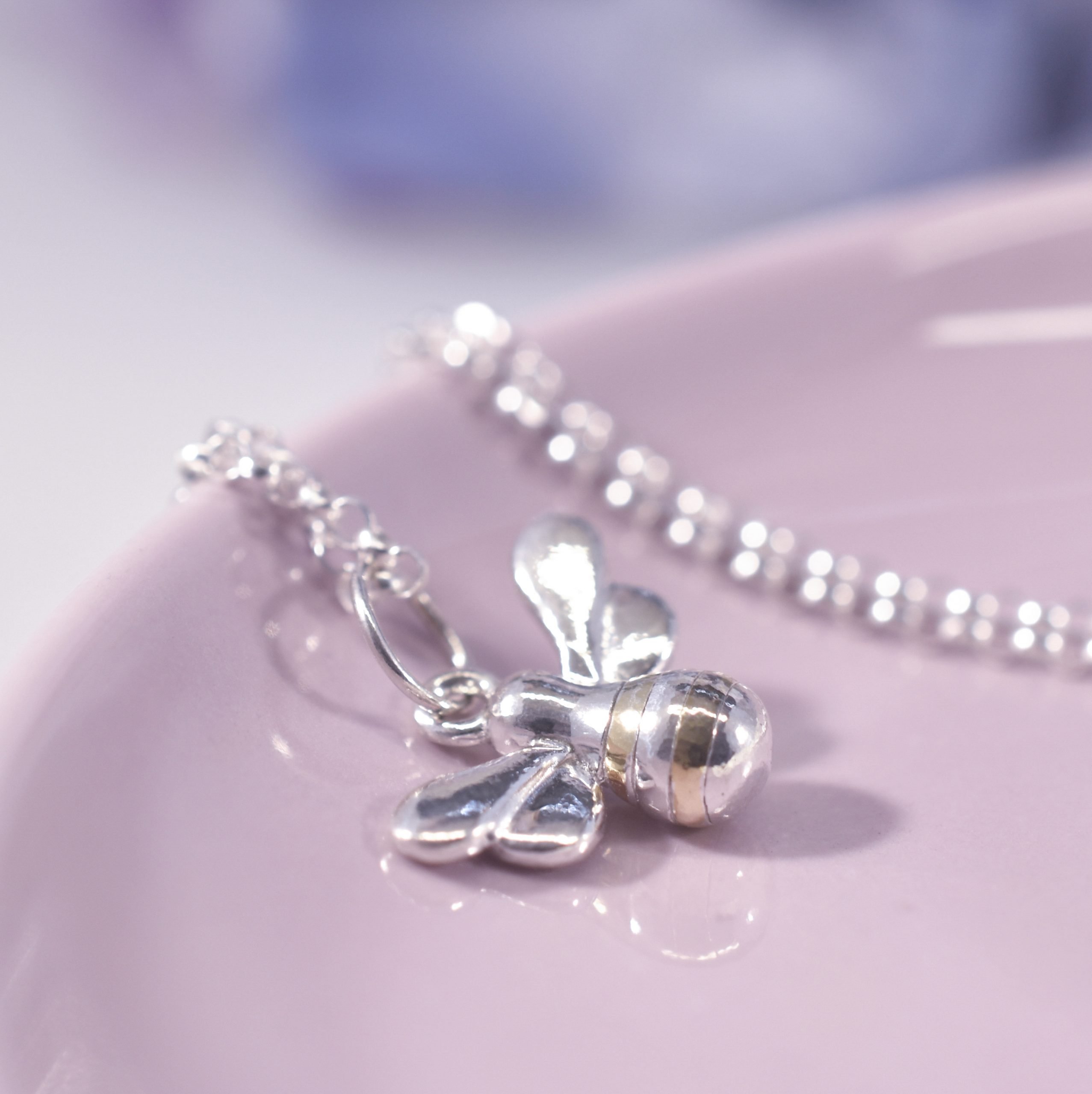 Handmade Sterling Silver & Gold Bumble Bee Necklace - Image 3