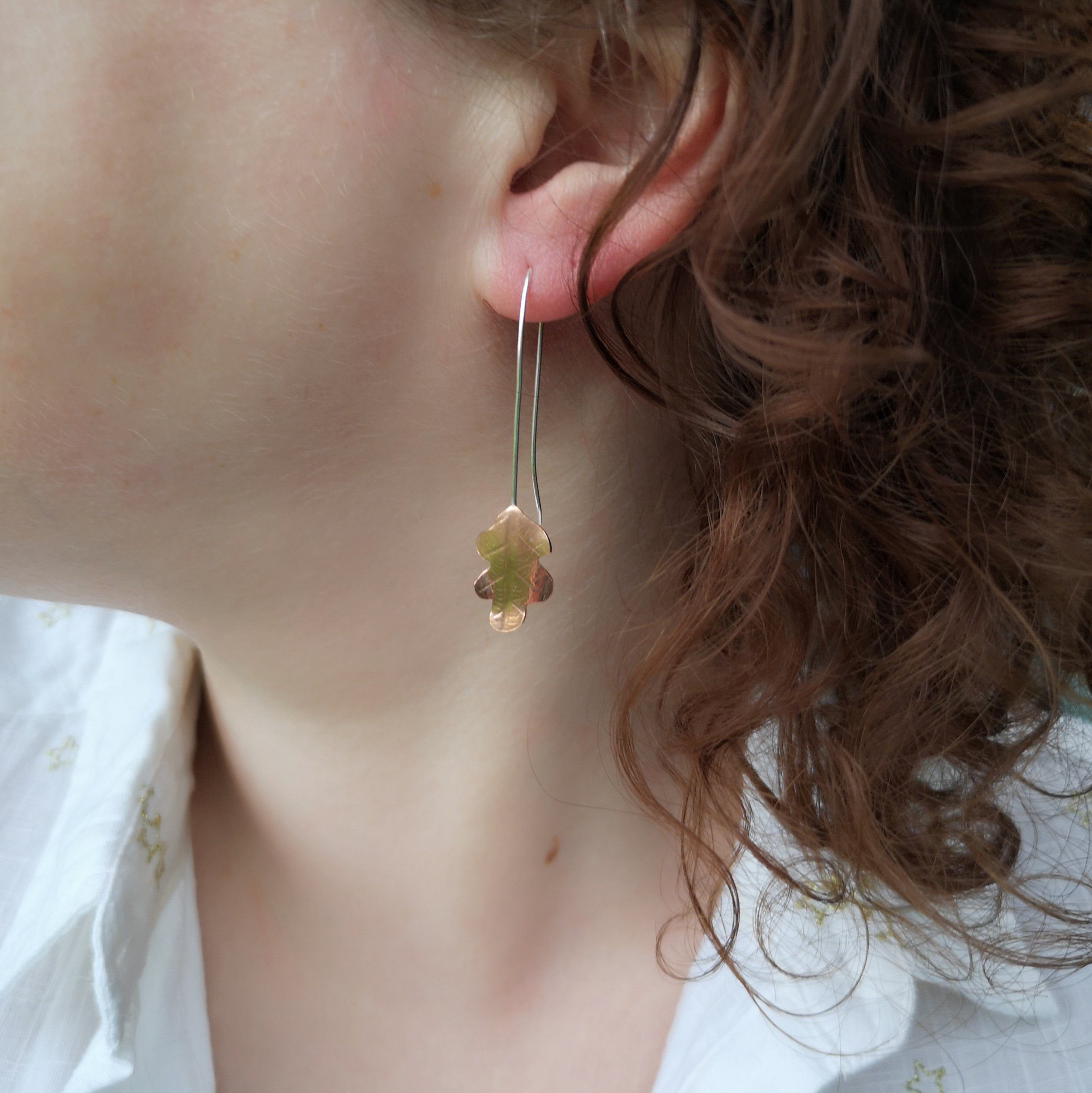 Handmade Copper Oak Leaf Earrings - Image 7