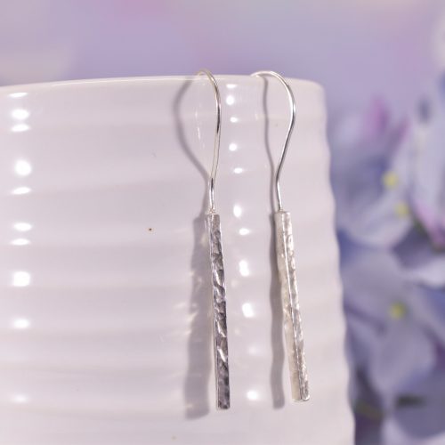Handmade Sterling Silver Hammered Bar Earrings