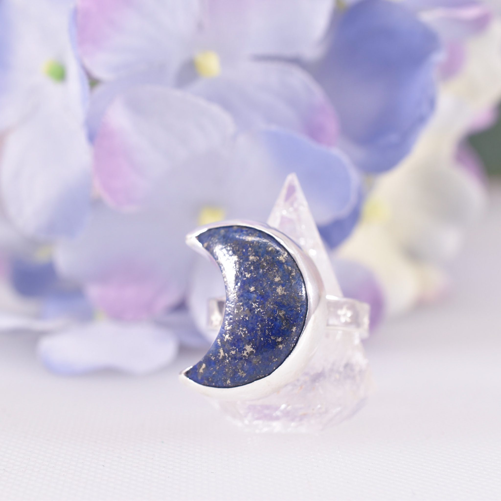 Handmade Sterling Silver Luna Lapis Moon Ring - Image 2