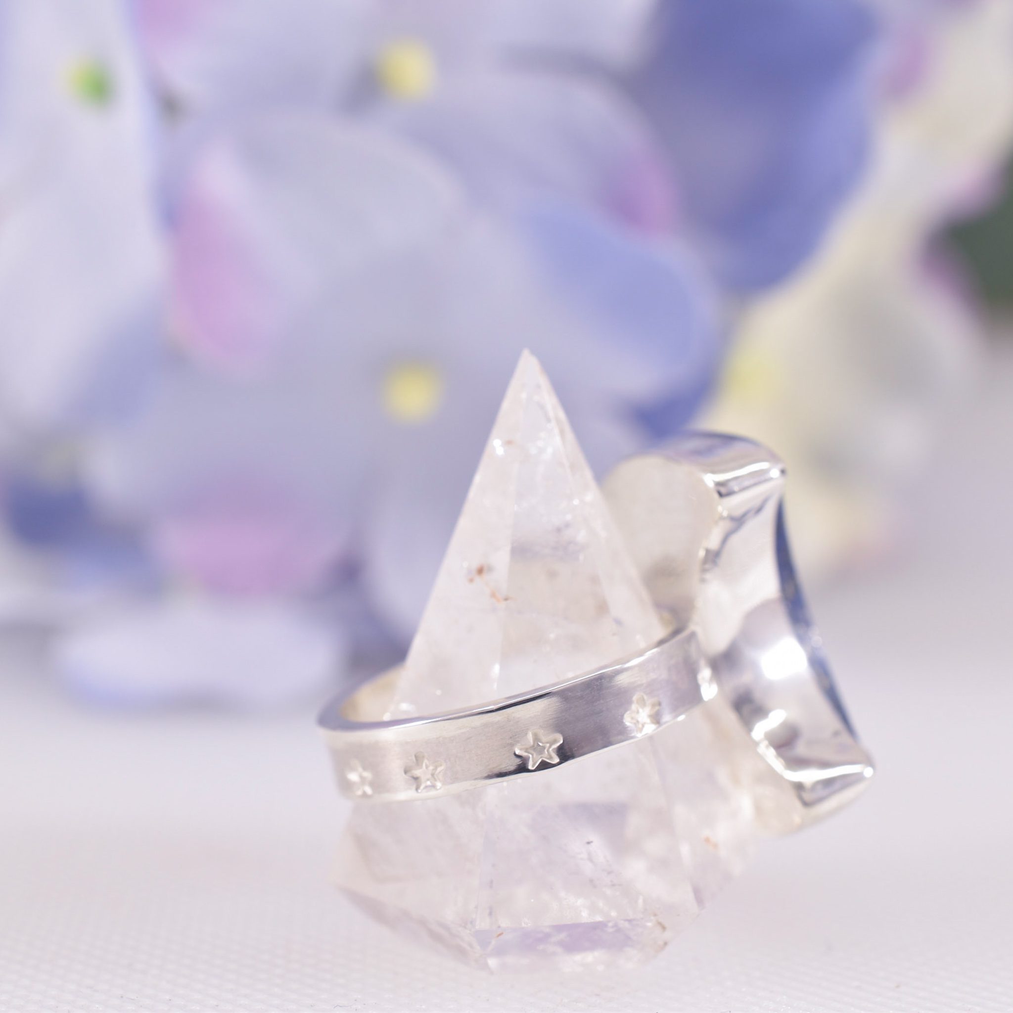 Handmade Sterling Silver Luna Lapis Moon Ring - Image 4
