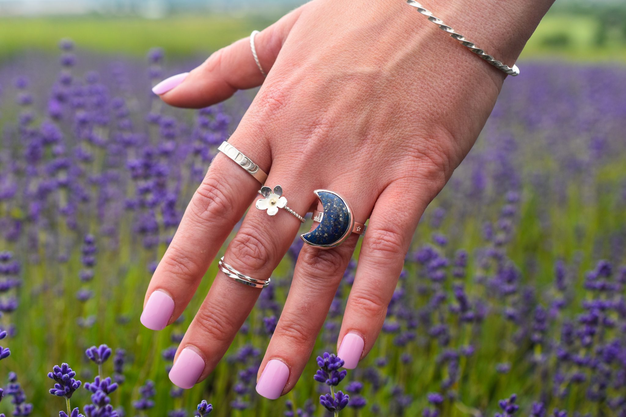 Handmade Sterling Silver Luna Lapis Moon Ring - Image 6