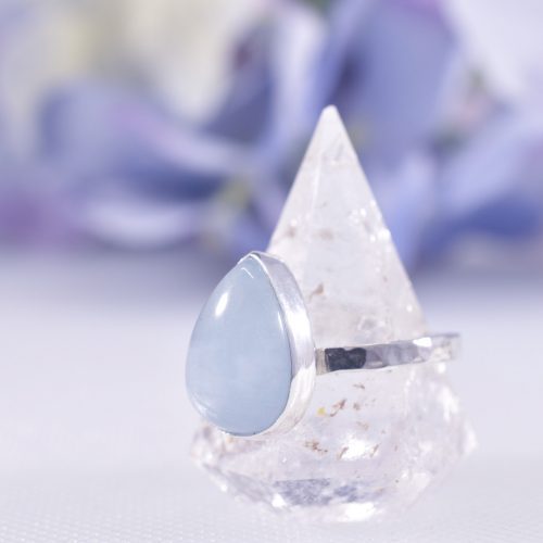 Handmade Sterling Silver Hammered Aquamarine Ring