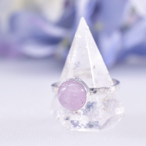 Handmade Sterling Silver Hammered Pink Kunzite Ring