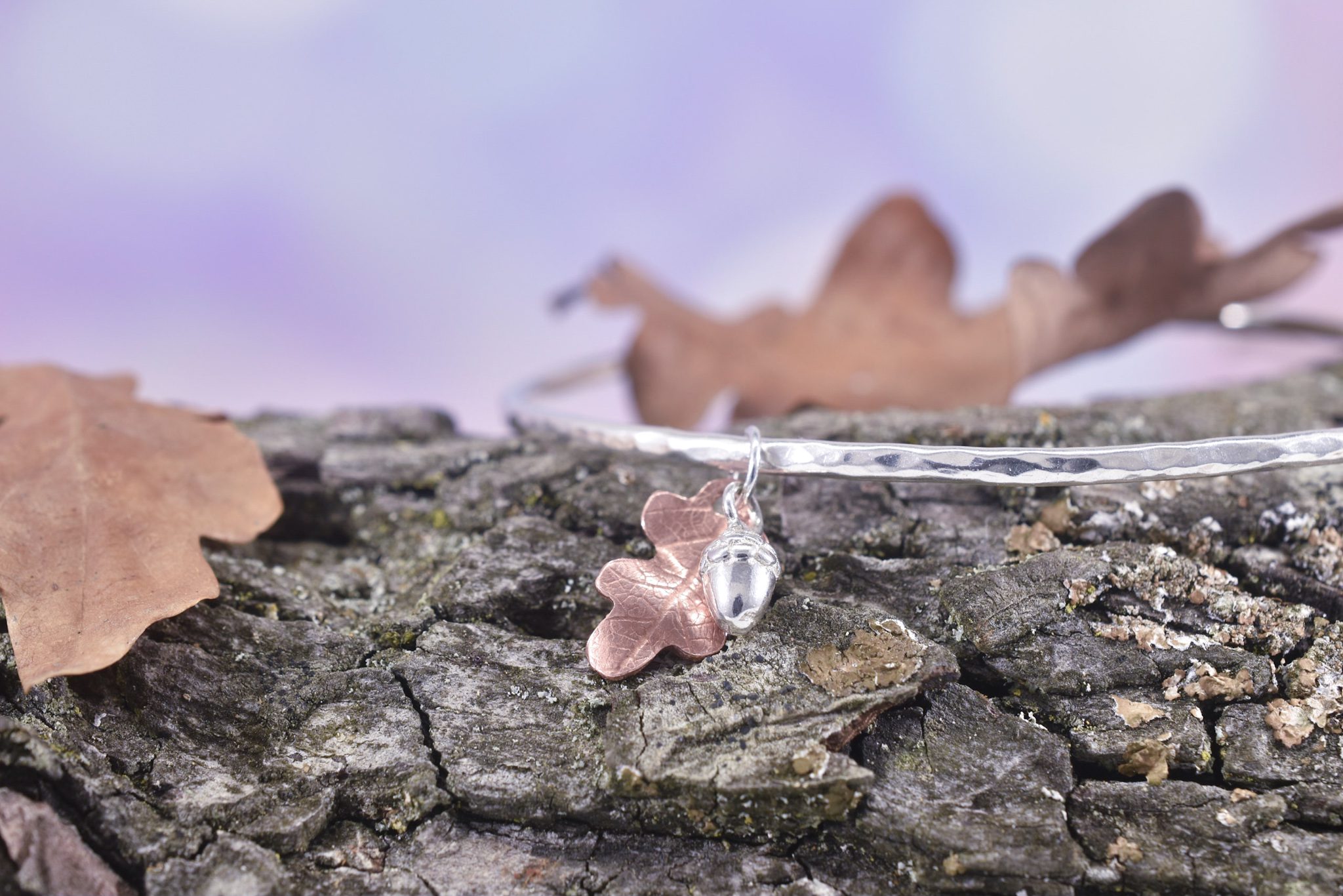 Handmade Copper Oak Leaf Acorn Bangle - Image 7