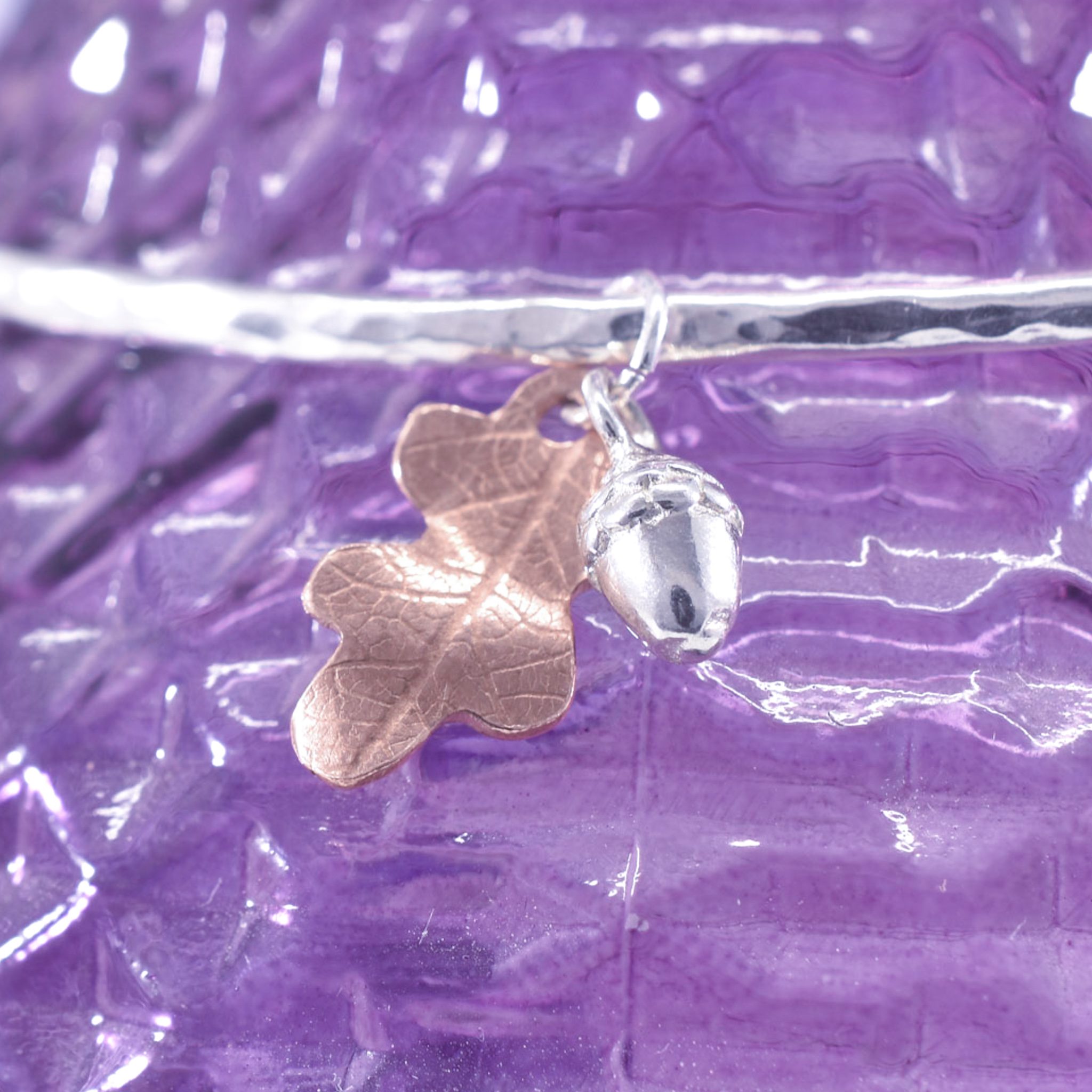 Handmade Copper Oak Leaf Acorn Bangle - Image 4