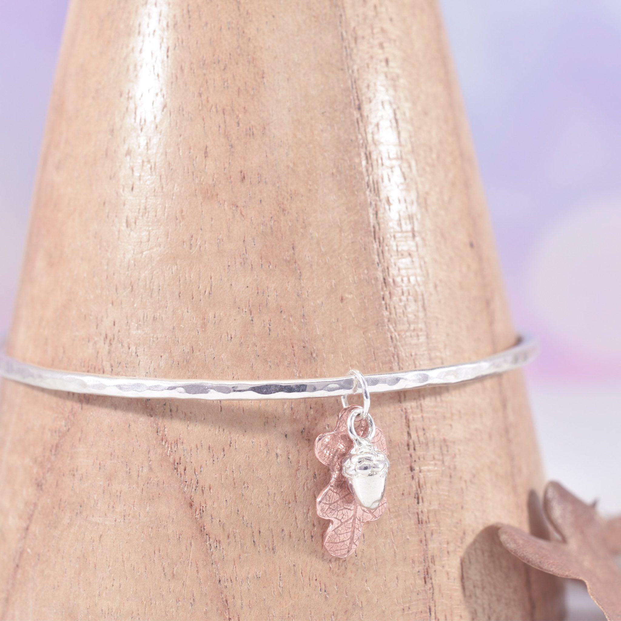 Handmade Copper Oak Leaf Acorn Bangle - Image 3