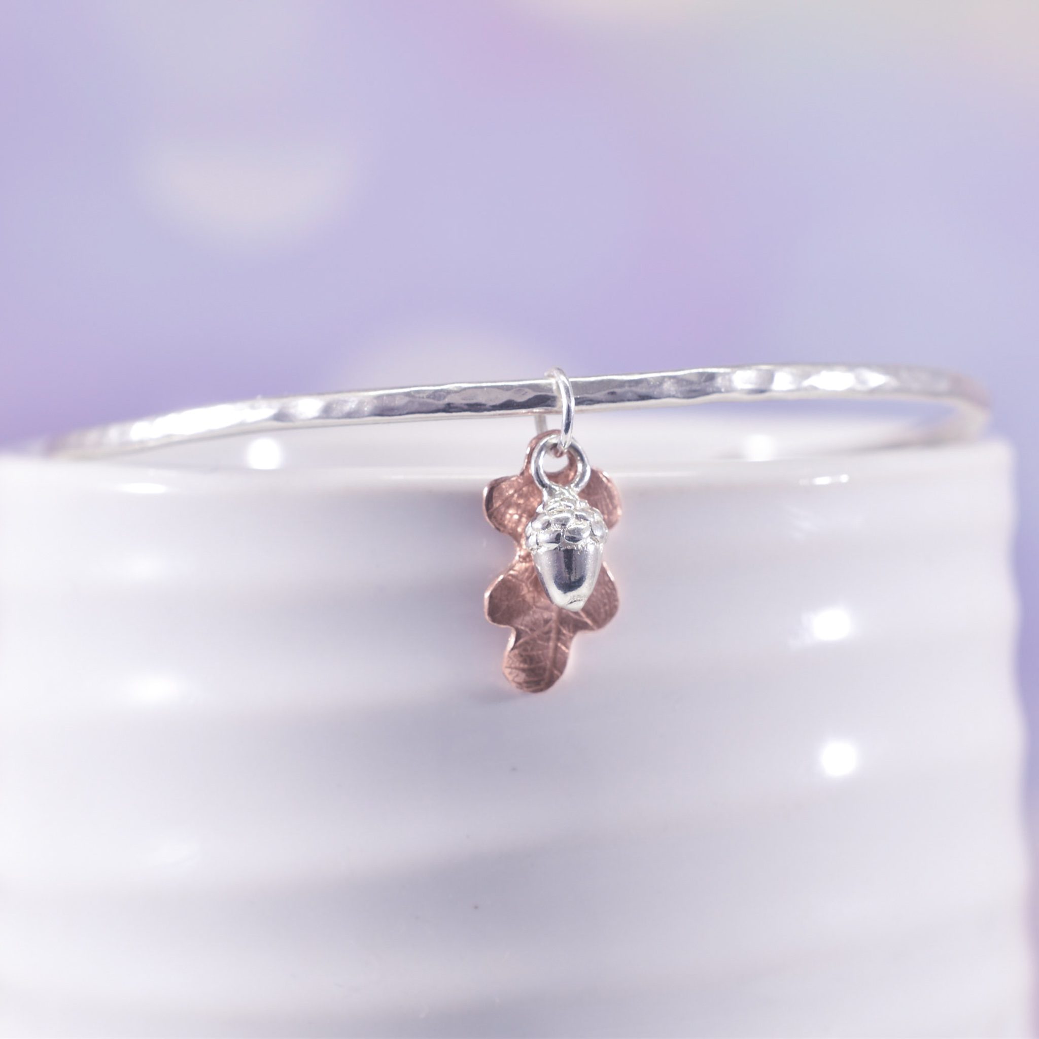 Handmade Copper Oak Leaf Acorn Bangle - Image 5