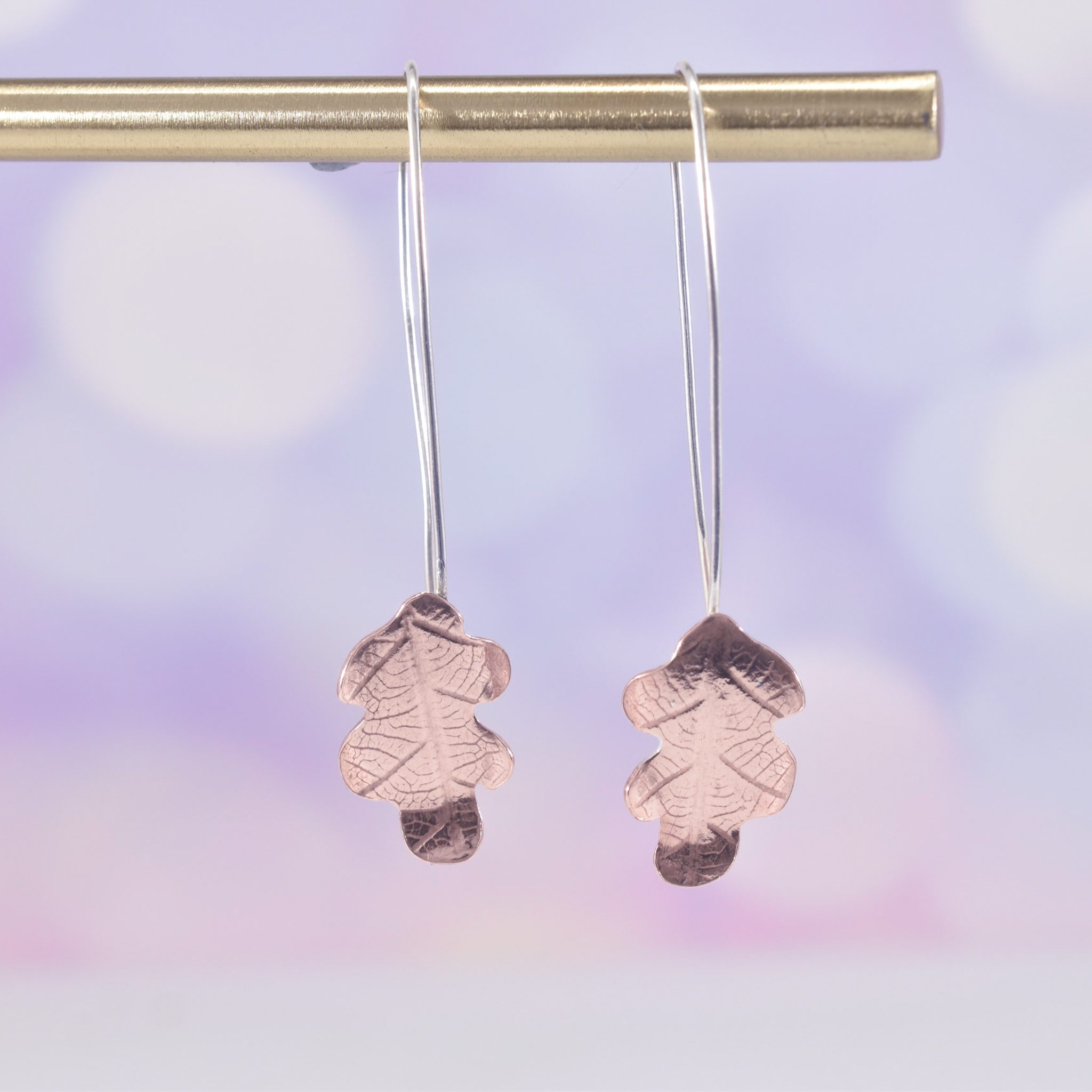 Handmade Copper Oak Leaf Earrings - Image 6