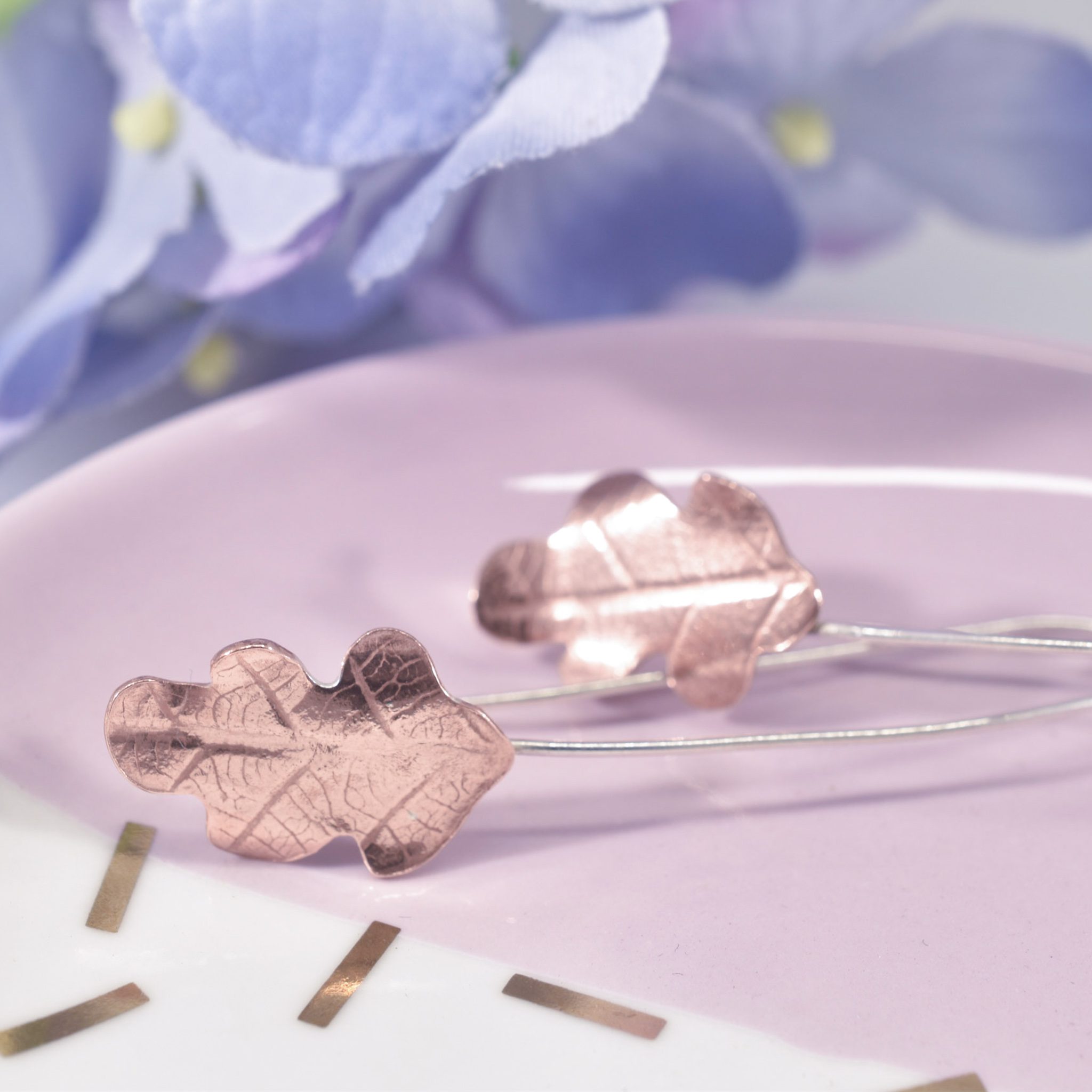 Handmade Copper Oak Leaf Earrings - Image 3