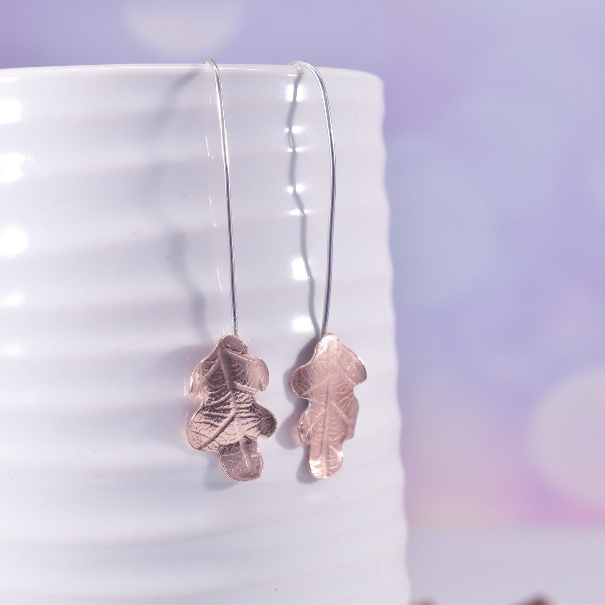 Handmade Copper Oak Leaf Earrings - Image 2