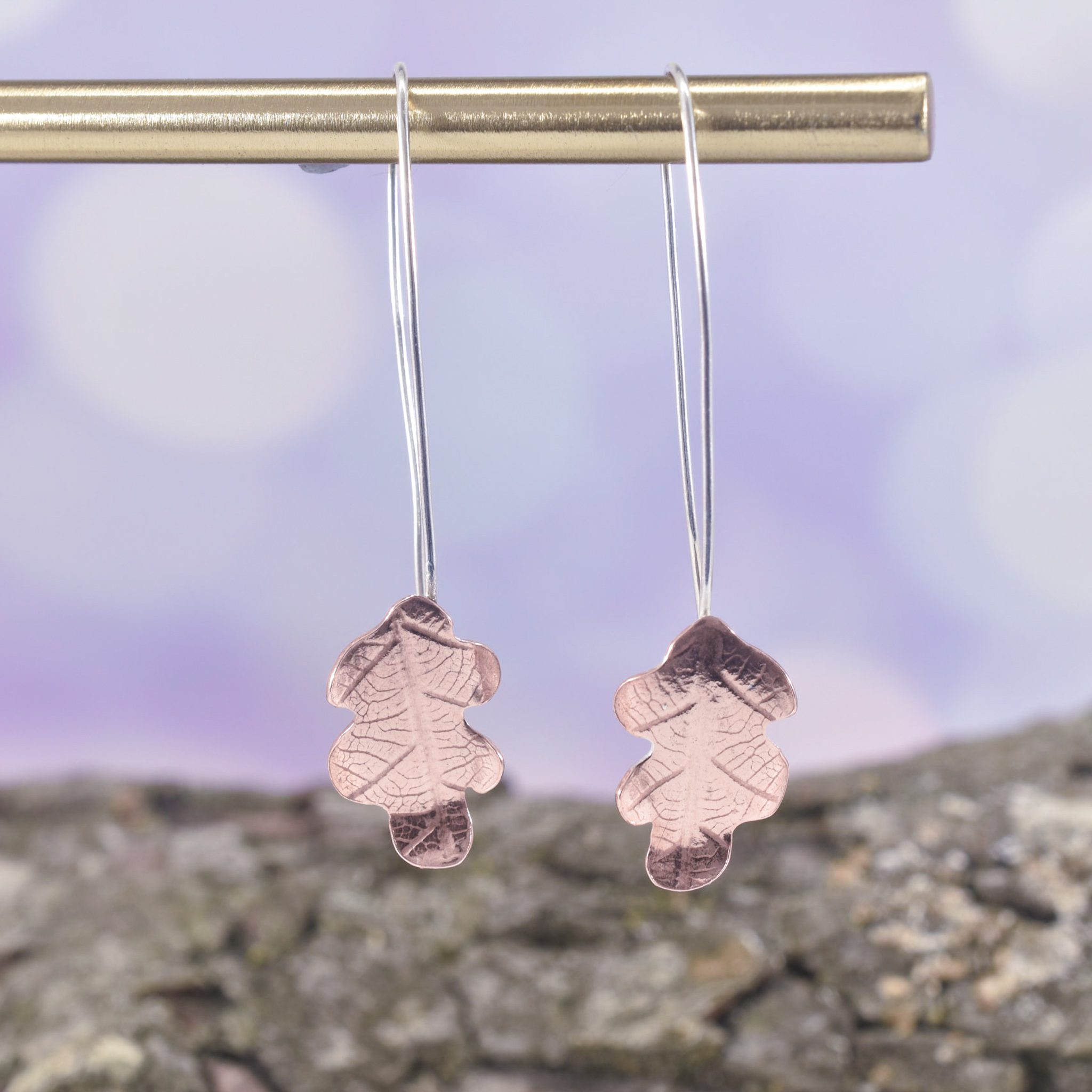 Handmade Copper Oak Leaf Earrings - Image 5