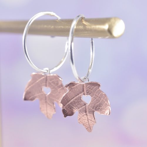 Handmade Copper Maple Leaf Hoop Earrings