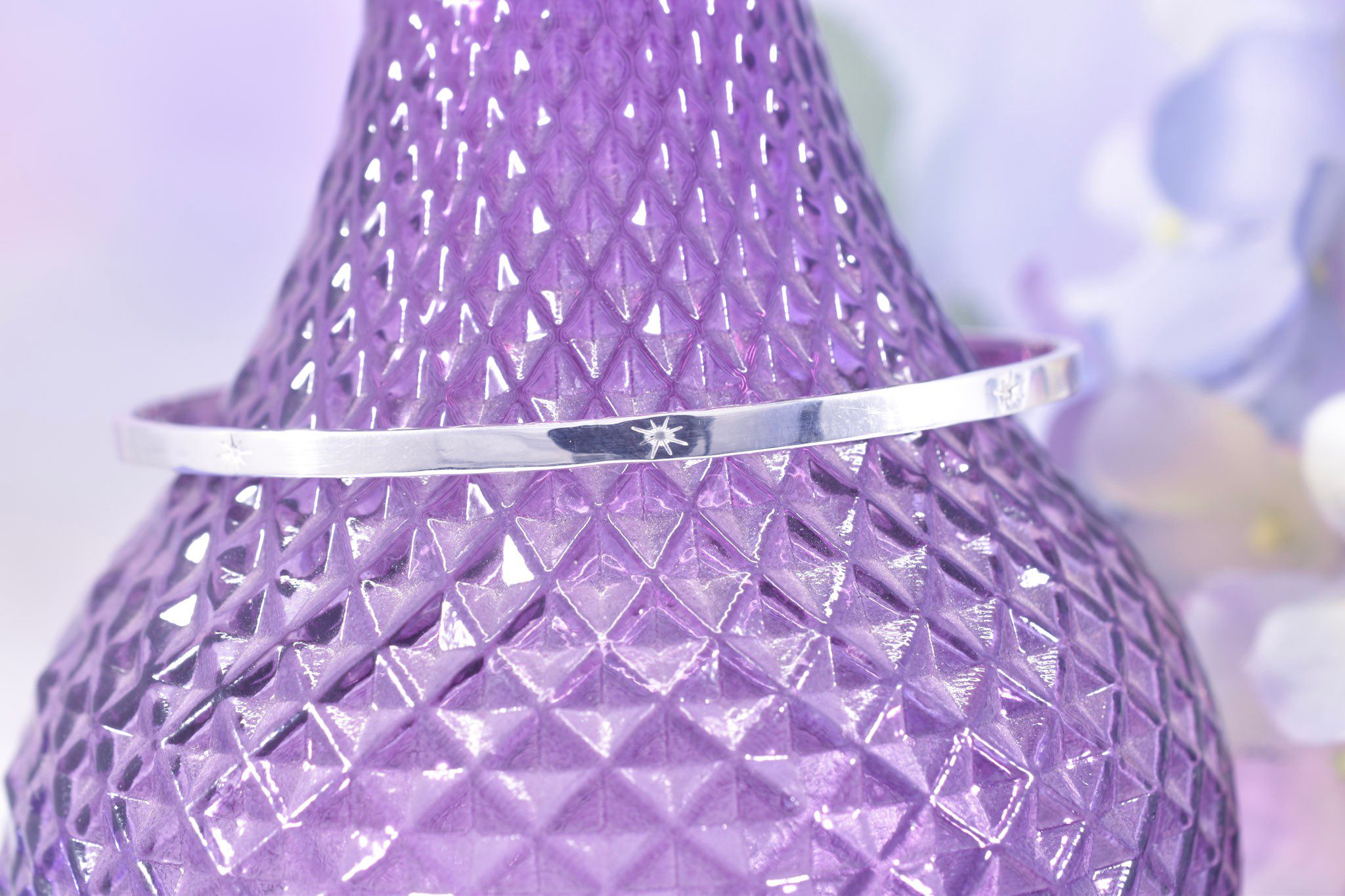 Sterling silver celestial pattern bangle