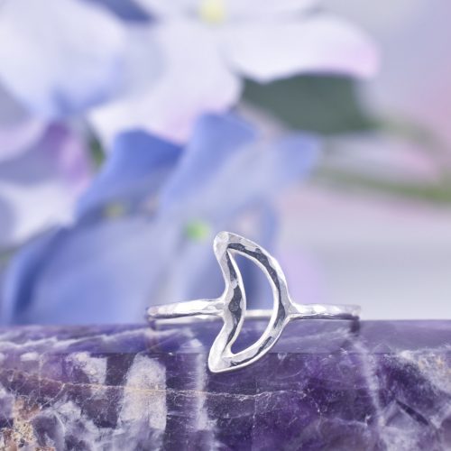 Handmade Sterling Silver Hammered Crescent Moon Ring