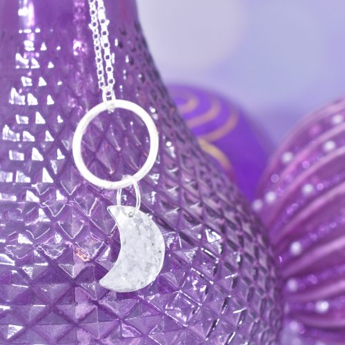 Handmade Sterling Silver Hammered Crescent Moon Necklace