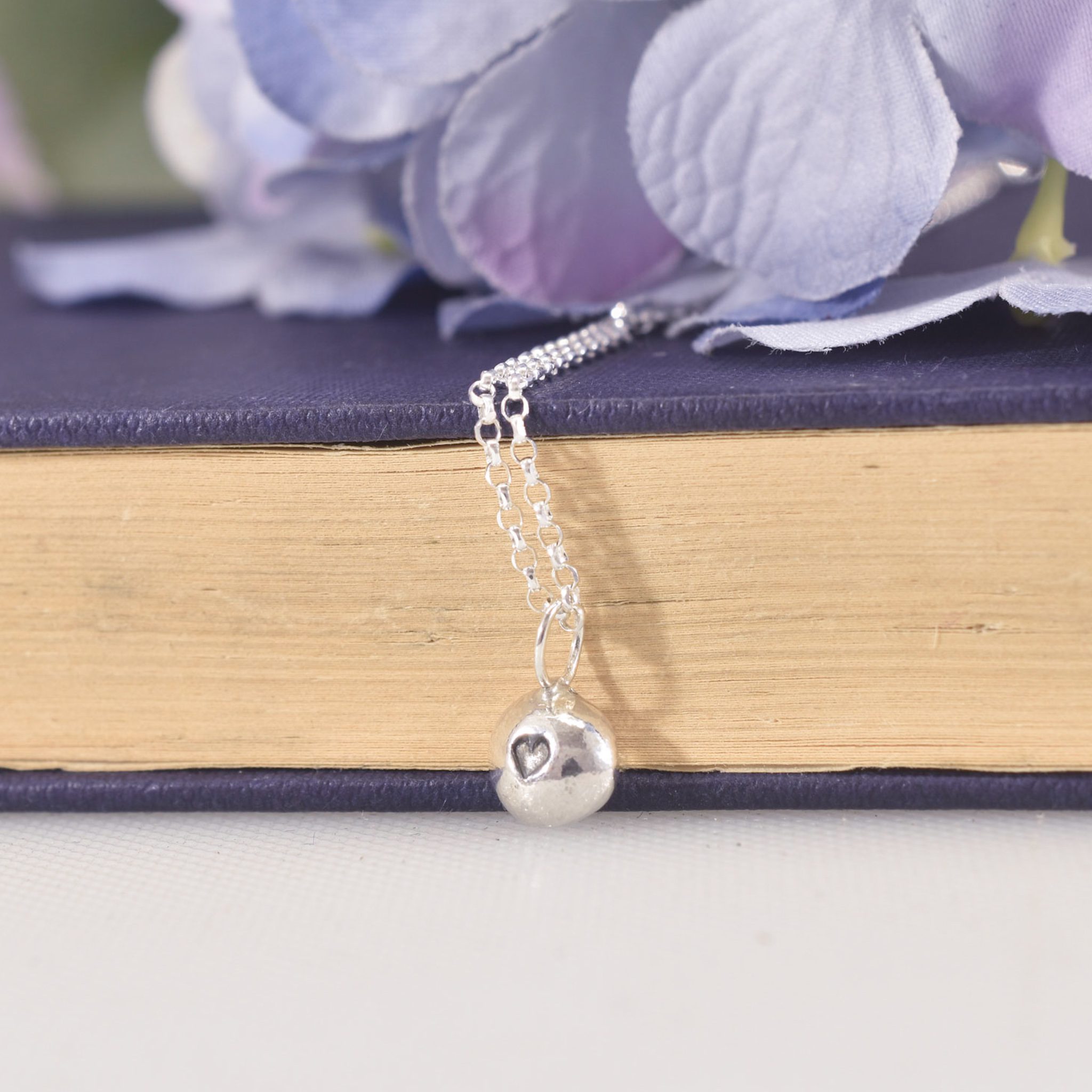 Handmade Recycled Sterling Silver Heart Pebble Necklace - Image 4