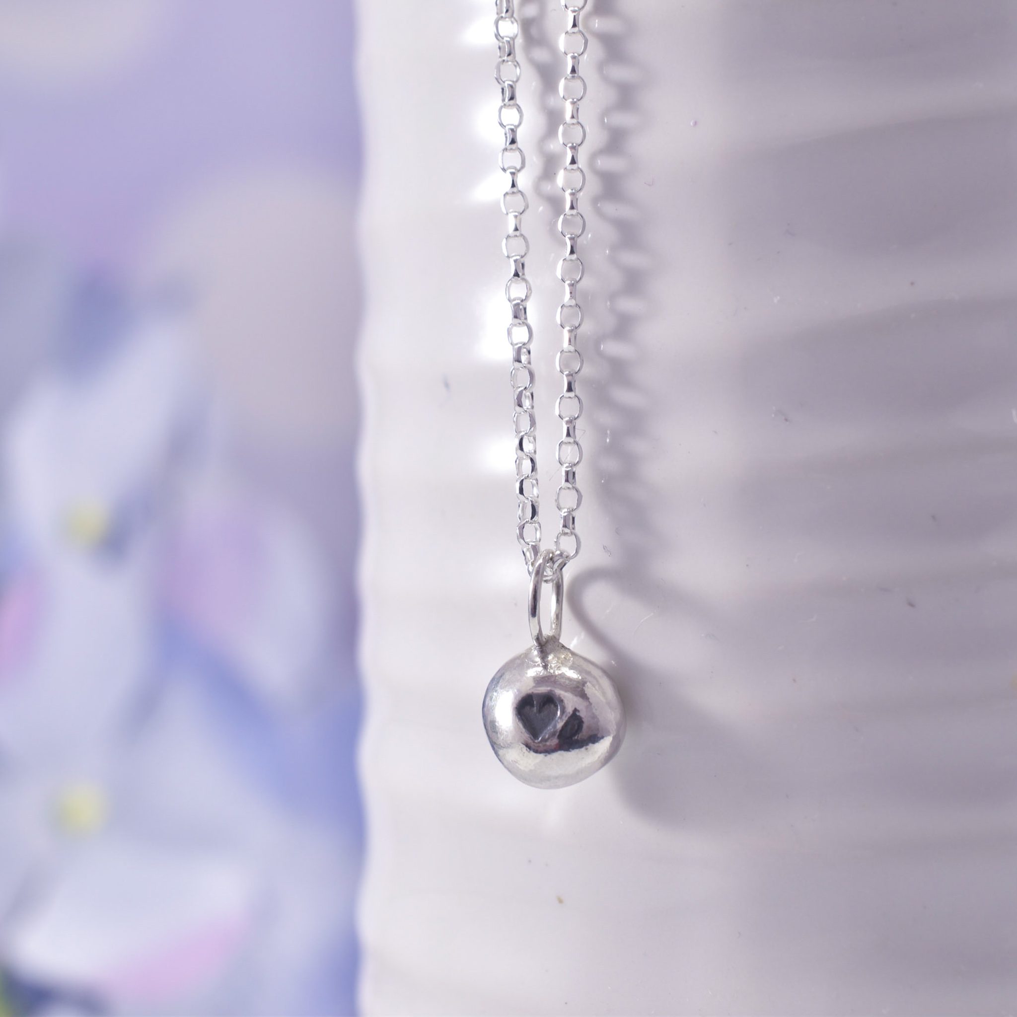 Handmade Recycled Sterling Silver Heart Pebble Necklace - Image 5