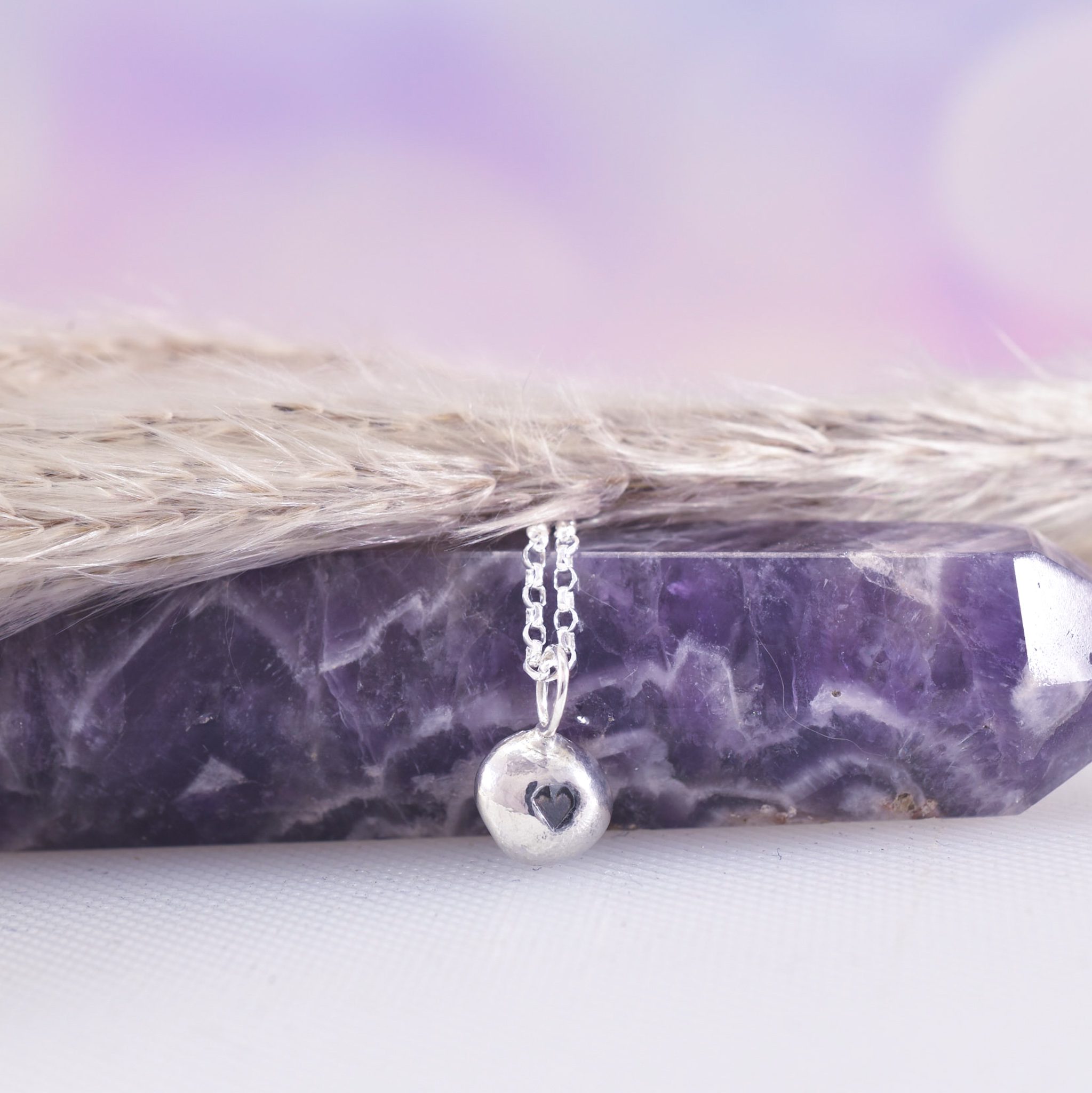 Handmade Recycled Sterling Silver Heart Pebble Necklace - Image 6