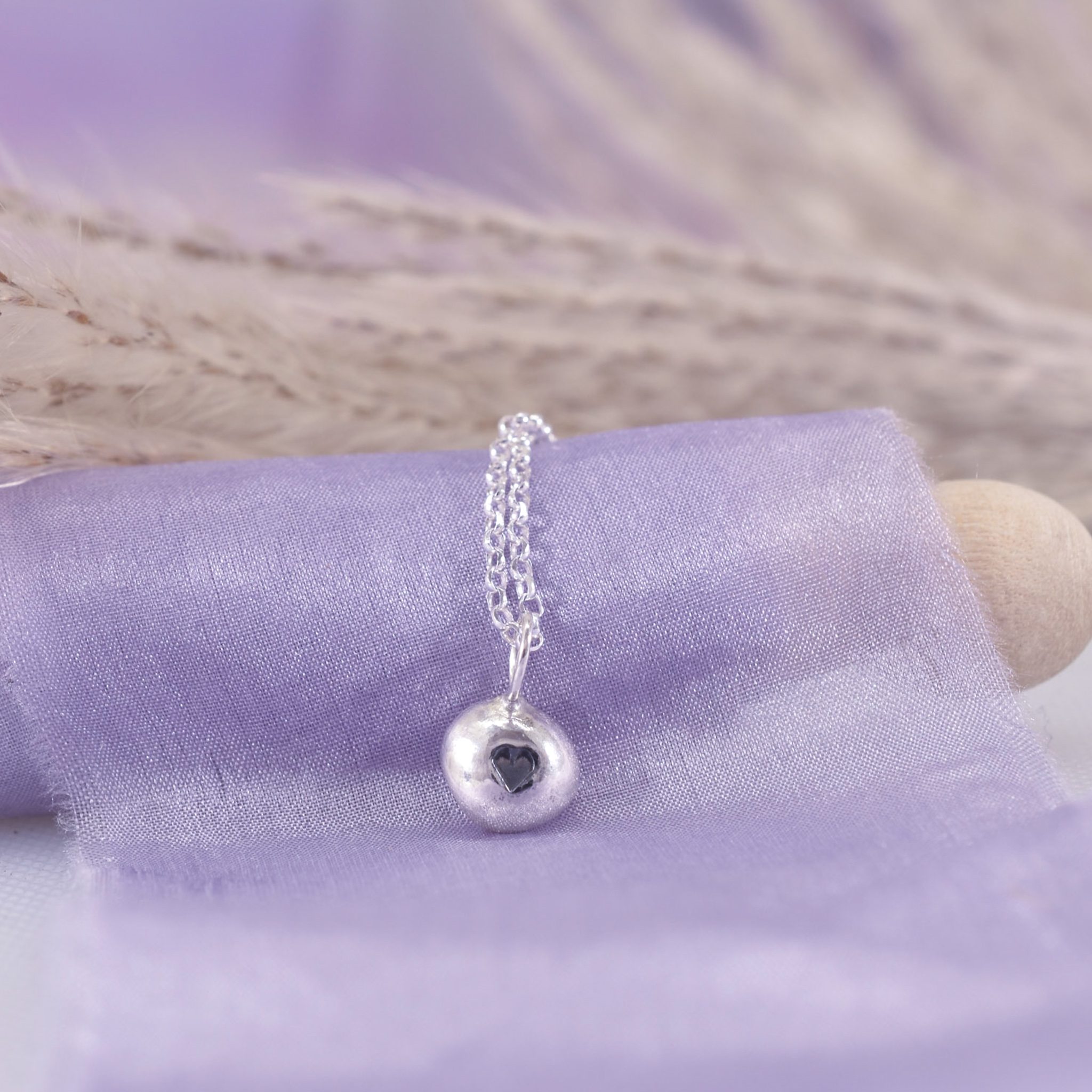 Handmade Recycled Sterling Silver Heart Pebble Necklace - Image 3