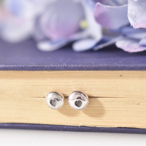 Handmade Recycled Sterling Silver Heart Pebble Stud Earrings
