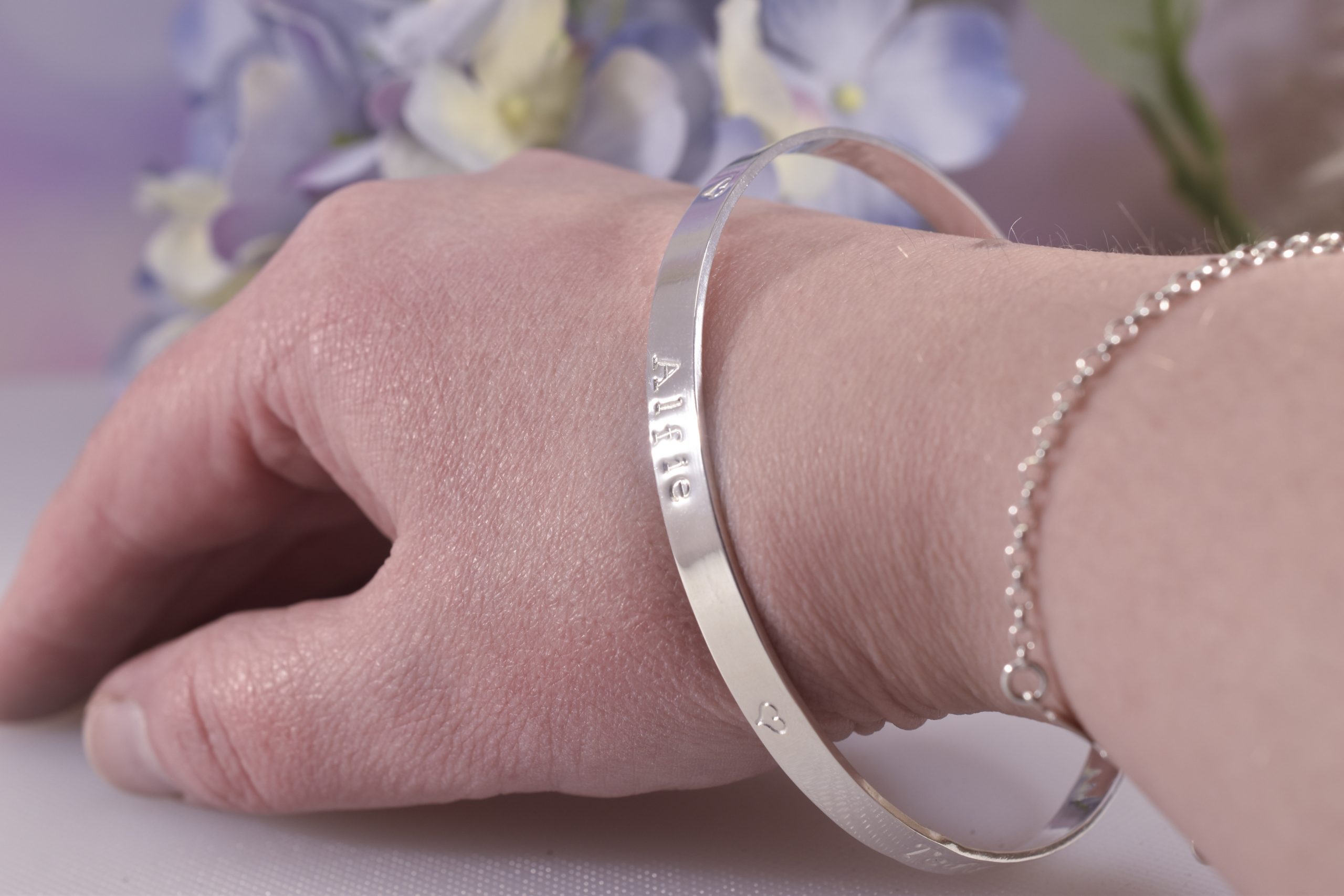 Handmade Sterling Silver Maxi Personalised Bangle - Image 7