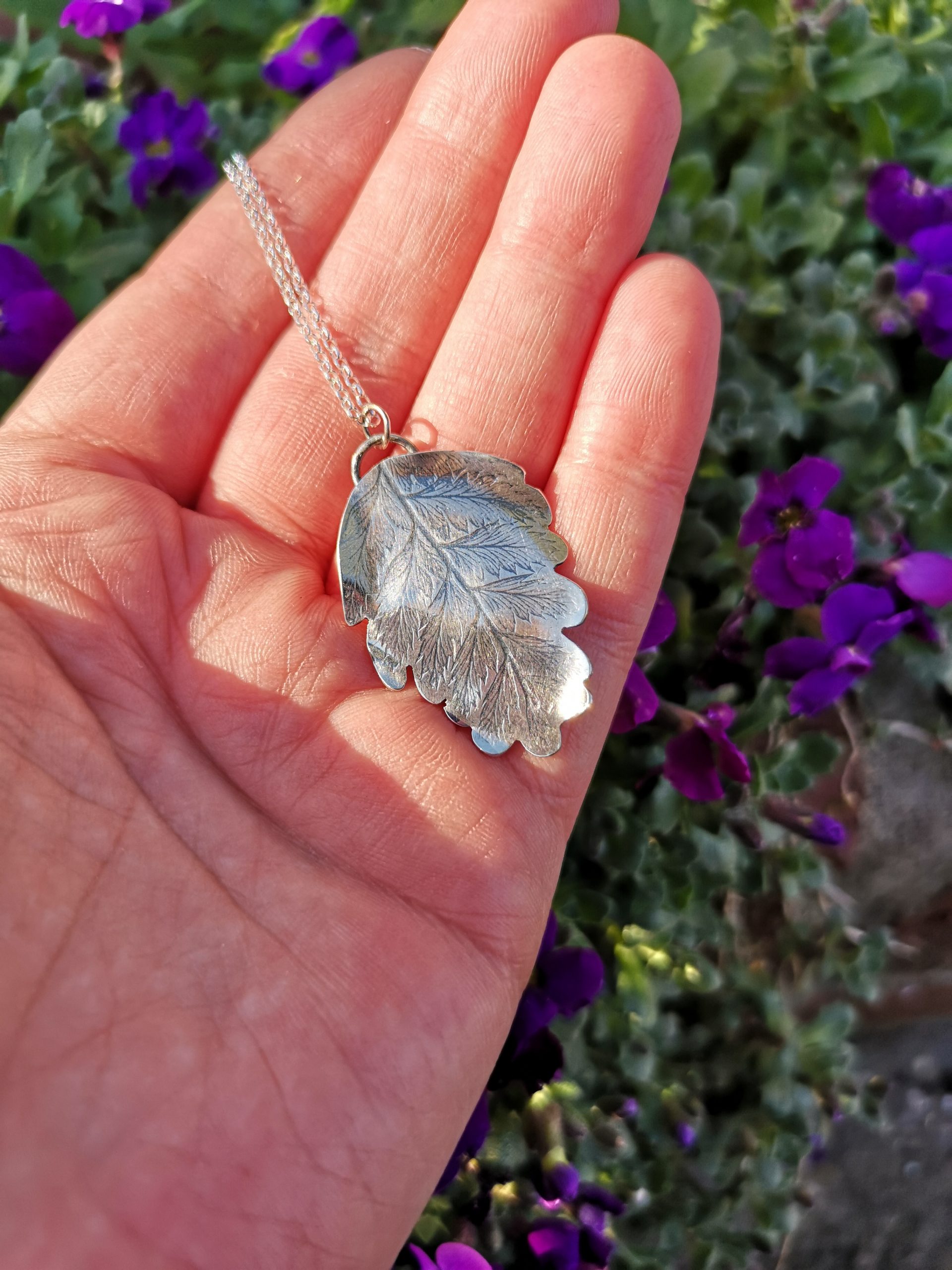 Handmade Sterling Silver Leaf Imprint Necklace