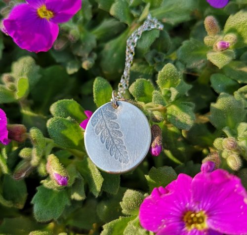 Handmade Sterling Silver Fern Leaf Disc Necklace