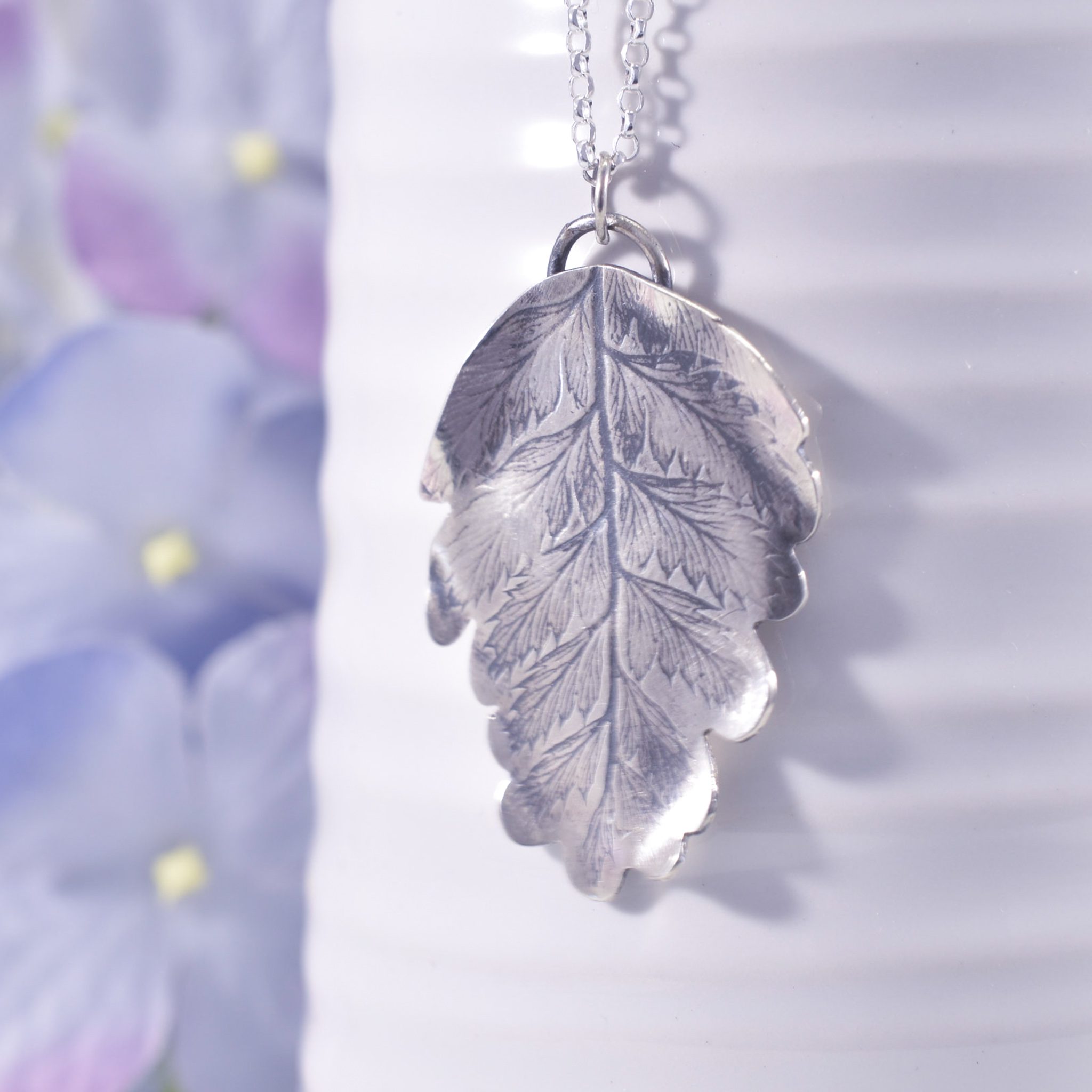 Handmade Sterling Silver Leaf Imprint Necklace - Image 4